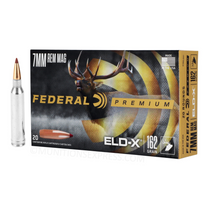 Brand: Federal Premium Ammo | MPN: P7RELDX1 | Use: Hunting (Black Bear) | Caliber: 7mm Rem Mag | Grain: 162 | Bullet: Polymer Tip | MUNITIONS EXPRESS