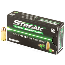 Brand: Ammo, Inc. STREAK Ammo | MPN: 45230TMC-GRN | Use: Target | Caliber: 45 ACP / .45 AUTO | Grain: 230 | Bullet: Full Metal Jacket | MUNITIONS EXPRESS