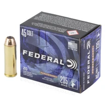 Brand: Federal Premium Ammo | MPN: C45LCB | Use: Hunting (Deer) | Caliber: .45 Colt (.45 Long Colt) | Grain: 235 | Bullet: Jacketed Hollow Point | MUNITIONS EXPRESS