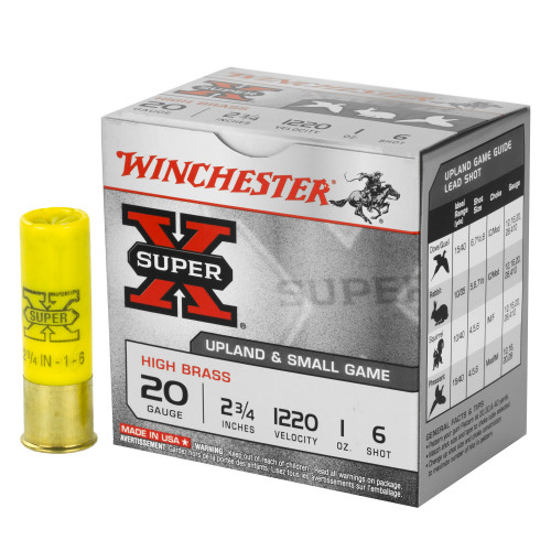 Winchester Super-X High Brass 20ga 2-3/4" 1 oz #6 Shot 25/Box Winchester Super-X High Brass 20ga 2-3/4" 1 oz #6 Shot 25/Box