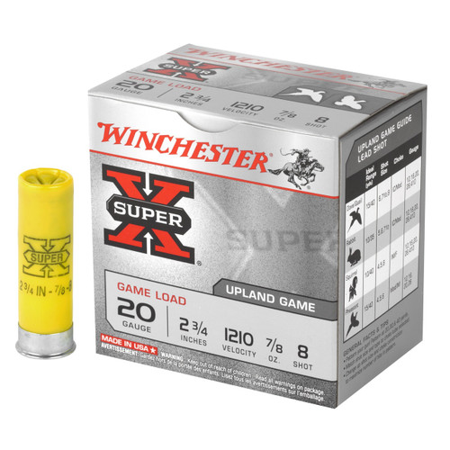 Winchester Super-X Game Load 20ga 2-3/4" 7/8 oz #8 Shot 25/Box Winchester Super-X Game Load 20ga 2-3/4" 7/8 oz #8 Shot 25/Box