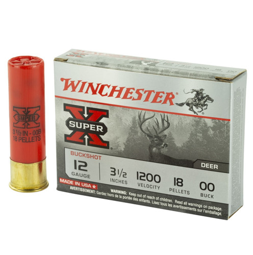 Winchester Super-X 12ga 3-1/2" Buffered #00 Buckshot 18 Pellets 5/Box Winchester Super-X 12ga 3-1/2" Buffered #00 Buckshot 18 Pellets 5/Box