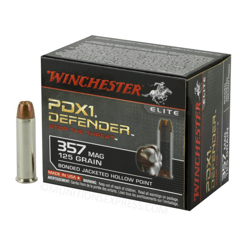 Brand: Winchester Ammo | MPN: S357MPDB | Use: Defense | Caliber: .357 Magnum | Grain: 125 | Bullet: Bonded Jacketed Hollow Point | MUNITIONS EXPRESS