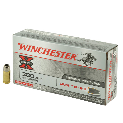 Winchester Super-X Personal Defense .380 ACP 85gr Silvertip Hollow Point 50/Box Winchester Super-X Personal Defense .380 ACP 85gr Silvertip Hollow Point 50/Box