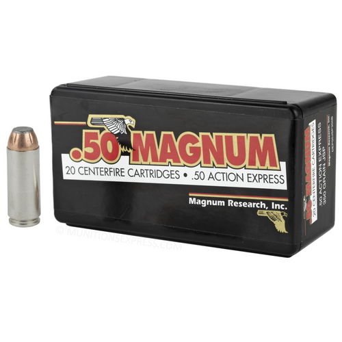 Brand: Magnum Research Ammo | MPN: DEP50JSP350B | Use: Hunting, Defense | Caliber: .50 Action Express | Grain: 350 | Bullet: Jacketed Soft Point | MUNITIONS EXPRESS