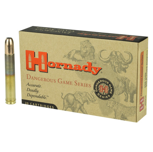 Brand: Hornady Ammo | MPN: 85834 | Use: Hunting (Dangerous Game, African Safari) | Caliber: .458 Winchester Magnum | Grain: 500 | Bullet: Bonded Flat Nose | MUNITIONS EXPRESS