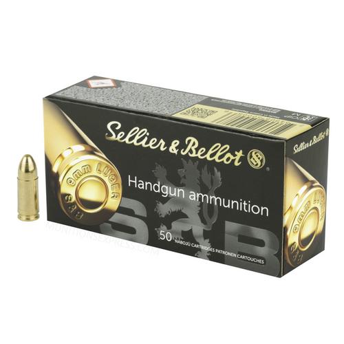 Brand: Sellier & Bellot Ammo | MPN: SB9A | Use: Target | Caliber: 9mm Luger | Grain: 115 | Bullet: Full Metal Jacket | MUNITIONS EXPRESS