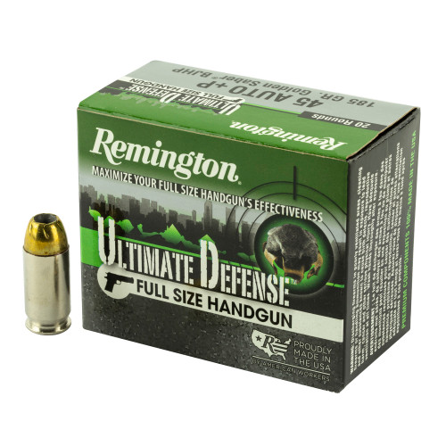Remington Ultimate Defense Full Size Handgun .45 ACP +P 185gr Brass Jacketed Hollow Point 20/Box Remington Ultimate Defense Full Size Handgun .45 ACP +P 185gr Brass Jacketed Hollow Point 20/Box