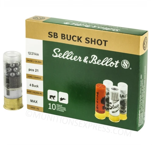 Sellier & Bellot 12ga 2-3/4" 1-1/8 oz #4 Buckshot 21 Pellets 10/Box