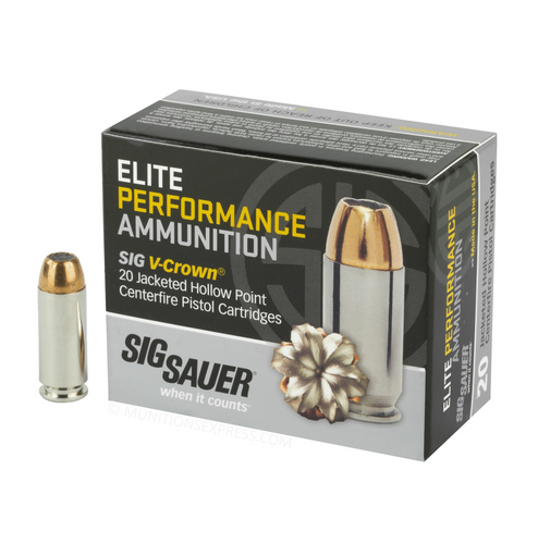 Brand: Sig Sauer Ammo | MPN: E10MM1-20 | Use: Defense | Caliber: 10mm AUTO | Grain: 180 | Bullet: Jacketed Hollow Point | MUNITIONS EXPRESS Brand: Sig Sauer Ammo | MPN: E10MM1-20 | Use: Defense | Caliber: 10mm AUTO | Grain: 180 | Bullet: Jacketed Hollow Point | MUNITIONS EXPRESS
