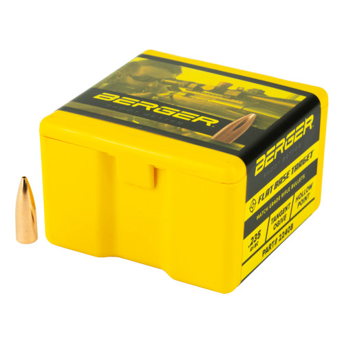 Brand: Berger Bullets | MPN: 22408 | Use: Target, Competition | Caliber: .22 (.224 Diameter) | Grain: 52 | Bullet: Hollow Point Flat Base | MUNITIONS EXPRESS