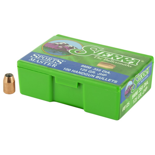 Brand: Sierra Bullets | MPN: 8125 | Use: Defense, Hunting, Competition | Caliber: 9mm (.355 Diameter) | Grain: 125 | Bullet: Jacketed Hollow Point | MUNITIONS EXPRESS