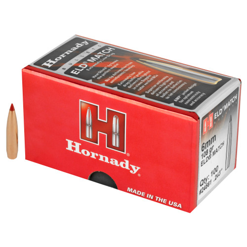 Hornady ELD Match .264 Caliber / 6mm (.243 Diameter) 108gr Polymer Tip Boat Tail 100/Box