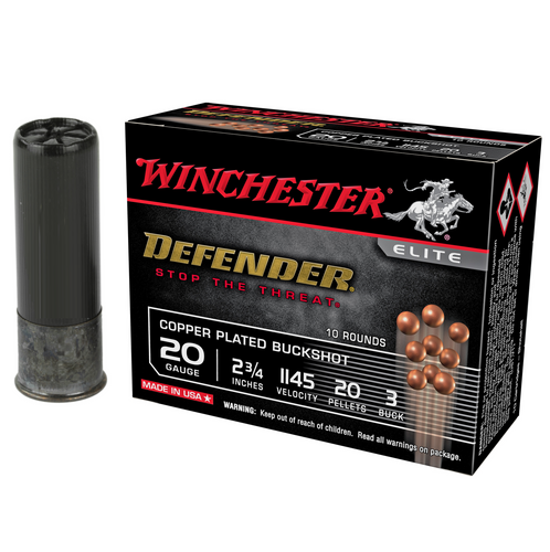 Winchester PDX1 Defender 20ga 2-3/4" Buffered #3 Copper Plated Buckshot 20 Pellets 10/Box