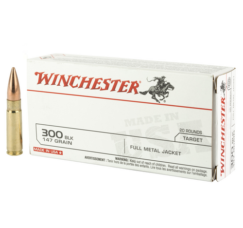 Brand: Winchester Ammo | MPN: USA300B147 | Use: Target | Caliber: .300 AAC Blackout | Grain: 147 | Bullet: Full Metal Jacket | MUNITIONS EXPRESS Brand: Winchester Ammo | MPN: USA300B147 | Use: Target | Caliber: .300 AAC Blackout | Grain: 147 | Bullet: Full Metal Jacket | MUNITIONS EXPRESS