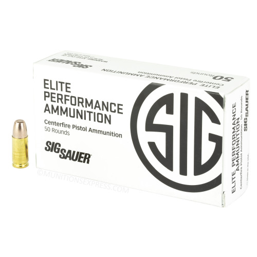 Brand: Sig Sauer Ammo | MPN: E9MMF1-50 | Use: Target | Caliber: 9mm Luger +P | Grain: 90 | Bullet: Frangible Flat Nose | MUNITIONS EXPRESS