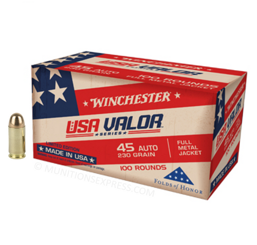 Winchester USA Valor .45 ACP 230gr Full Metal Jacket 100/Box