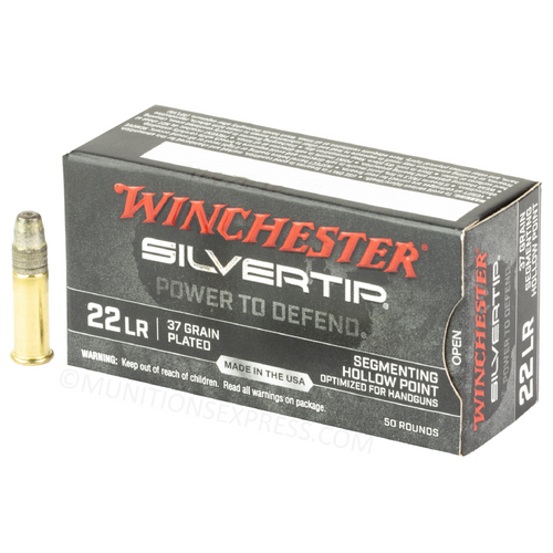 Brand: Winchester Ammo | MPN: W22LRST | Use: Defense | Caliber: .22 LR | Grain: 37 | Bullet: Segmenting Hollow Point | MUNITIONS EXPRESS