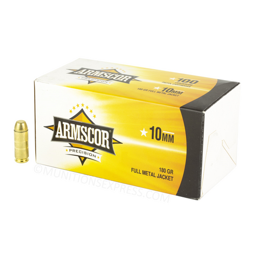 Brand: Armscor Ammo | MPN: 50440 | Use: Target | Caliber: 10mm AUTO | Grain: 180 | Bullet: Full Metal Jacket | MUNITIONS EXPRESS Brand: Armscor Ammo | MPN: 50440 | Use: Target | Caliber: 10mm AUTO | Grain: 180 | Bullet: Full Metal Jacket | MUNITIONS EXPRESS