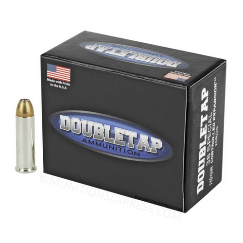 Brand: Doubletap Ammo | MPN: 38SP110CE | Use: Defense | Caliber: .38 Special | Grain: 110 | Bullet: Jacketed Hollow Point | MUNITIONS EXPRESS Brand: Doubletap Ammo | MPN: 38SP110CE | Use: Defense | Caliber: .38 Special | Grain: 110 | Bullet: Jacketed Hollow Point | MUNITIONS EXPRESS