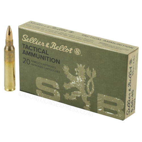 Brand: Sellier & Bellot Ammo | MPN: SB556A | Use: Target | Caliber: 5.56x45mm NATO | Grain: 55 | Bullet: Full Metal Jacket | MUNITIONS EXPRESS Brand: Sellier & Bellot Ammo | MPN: SB556A | Use: Target | Caliber: 5.56x45mm NATO | Grain: 55 | Bullet: Full Metal Jacket | MUNITIONS EXPRESS