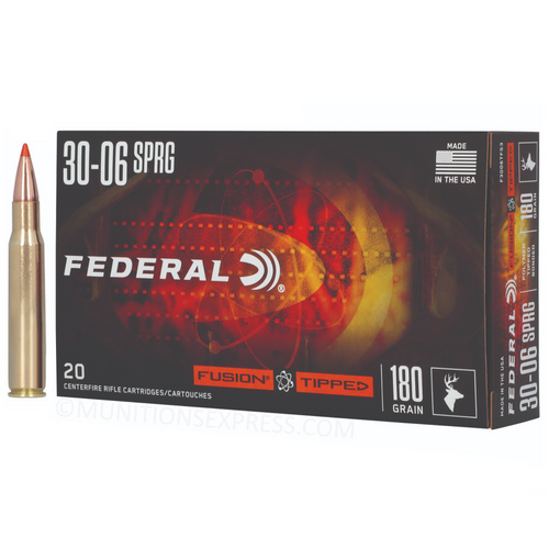 Brand: Federal Ammo | MPN: F3006TFS3 | Use: Hunting (Deer, Hogs) | Caliber: .30-06 Springfield | Grain: 180 | Bullet: Bonded Polymer Tip | MUNITIONS EXPRESS