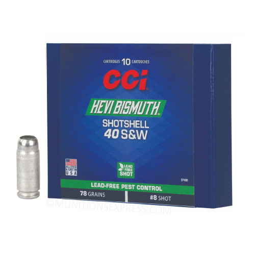 Brand: CCI Ammo | MPN: 3740B | Use: Nuisance Control | Caliber: .40 S&W | Grain: 78 | Bullet: Shotshell | MUNITIONS EXPRESS