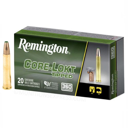 Brand: Remington Ammo | MPN: R20041 | Use: Hunting (Deer) | Caliber: 360 Buckhammer | Grain: 180 | Bullet: Polymer Tip | MUNITIONS EXPRESS
