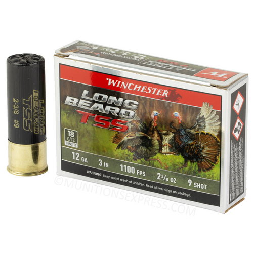 Brand: Winchester | MPN: LBTSS1239 | Use: Hunting (Turkey) | Gauge: 12 | Length: 3” | Shot Size: #9 | Shot Weight: 2-3/8 oz | MUNITIONS EXPRESS