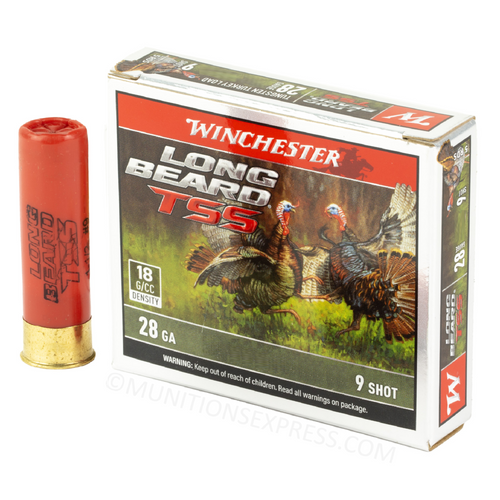 Brand: Winchester | MPN: LBTSS289 | Use: Hunting (Turkey) | Gauge: 28 | Length: 2-3/4” | Shot Size: #9 | Shot Weight: 1-1/2 oz | MUNITIONS EXPRESS