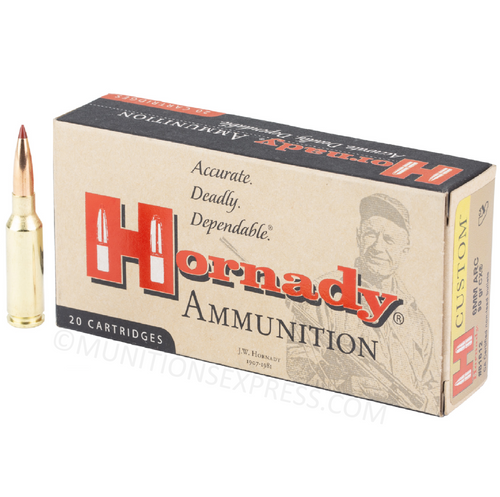 Brand: Hornady Ammo | MPN: 81612 | Use: Hunting (Pronghorn) | Caliber: 6mm ARC | Grain: 90 | Bullet: Polymer Tip | MUNITIONS EXPRESS