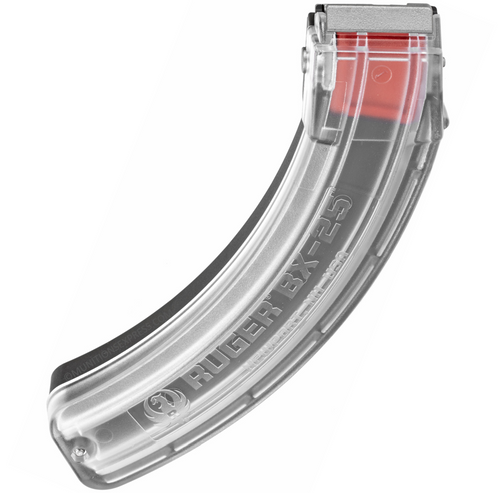 Brand: Ruger Magazines | MPN: 90591 | Caliber: .22 LR | Firearm: Ruger BX-25 | Capacity: 25 Rounds | Color: Clear / Black | MUNITIONS EXPRESS