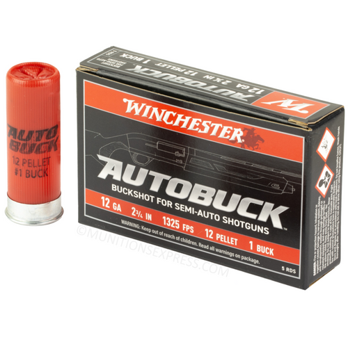 Winchester Autobuck 12ga 2-3/4" #1 Buckshot 12 Pellets 5/Box