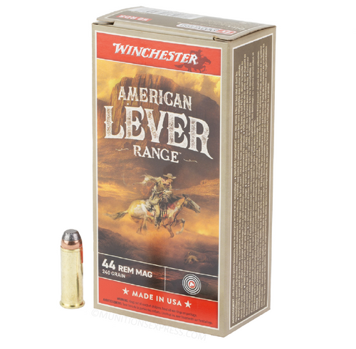 Brand: Winchester Ammo | MPN: W44MAL | Use: Target | Caliber: .44 Magnum | Grain: 240 | Bullet: Jacketed Hollow Point | MUNITIONS EXPRESS