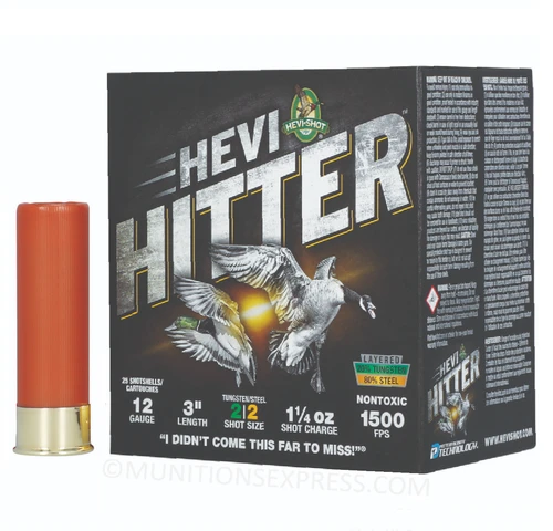 Brand: HEVI-Shot Ammo | MPN: HS28022 | Use: Hunting (Waterfowl) | Gauge: 12 | Length: 3” | Shot Size: #2 | Shot Weight: 1-1/4 oz | MUNITIONS EXPRESS