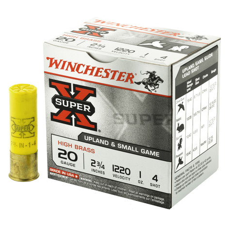 Winchester Super-X High Brass 20ga 2-3/4 1 oz #4 Shot 25/Box