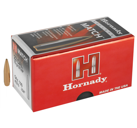 1 Box Hornady 22 Caliber Bullets .224 75 Grains BTHP 600//box 22796 NOS
