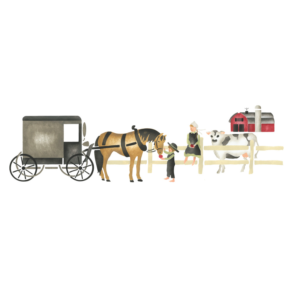 Amish Buggy with Children Wall Stencil
