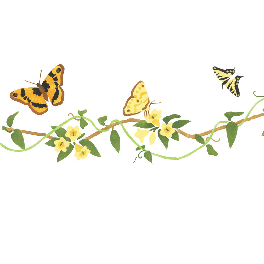 Butterfly Border with Vine Wall Stencil