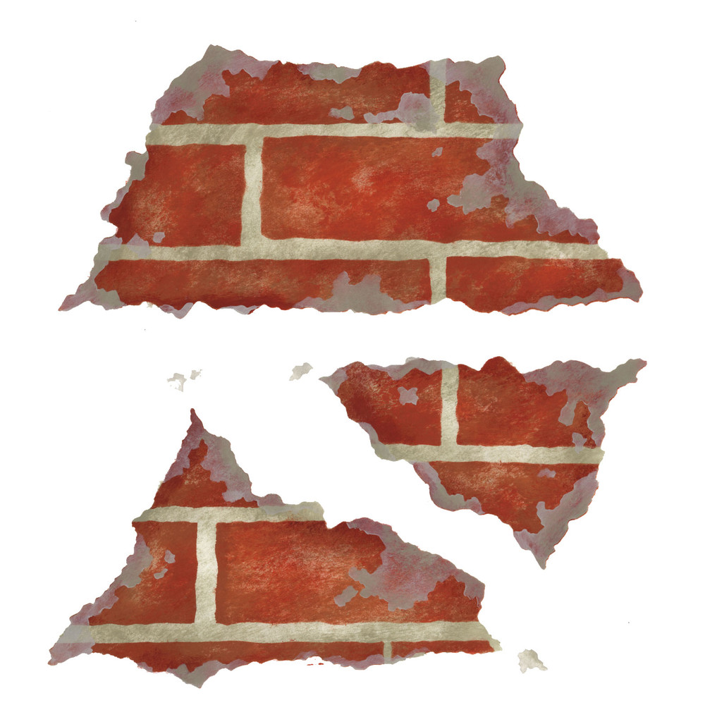 Triple Crumbling Brick Wall Stencil