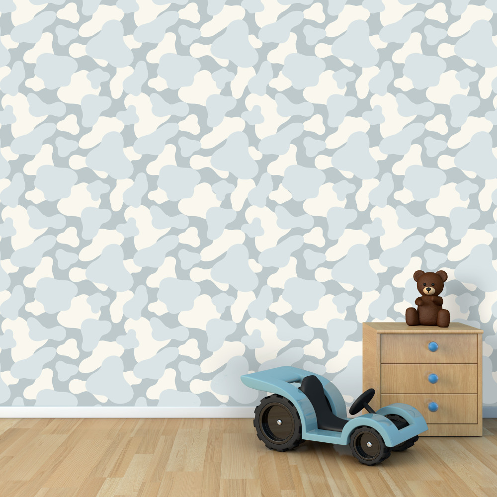 Cow Spots or Camouflage Wallpaper Wall Stencil - Room Setting