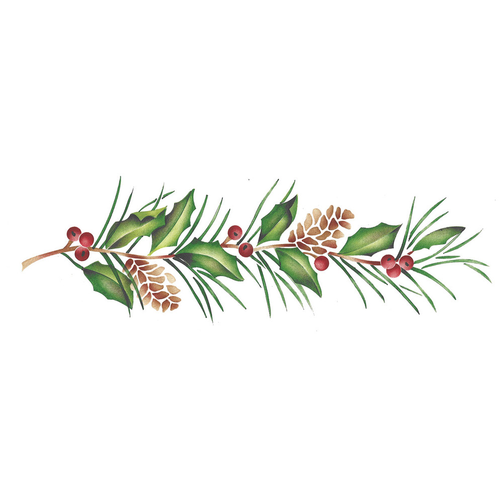 Pine and Holly Bough Wall Stencil