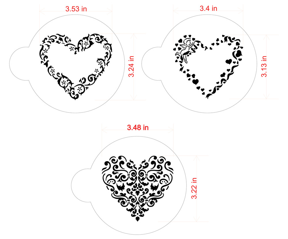 Swirl Valentine Heart Cookie and Cupcake Stencil Set