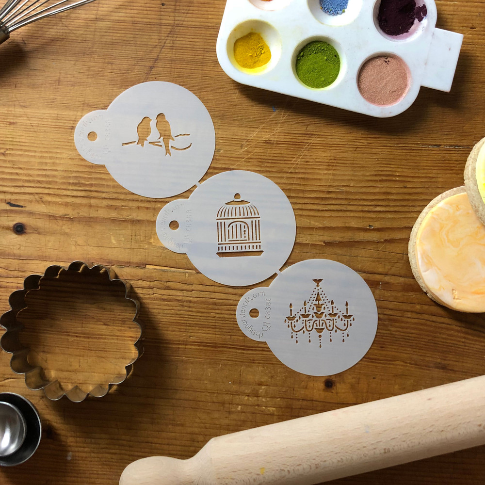 Mini Love Birds and Chandelier Cookie and Cupcake Stencil Set