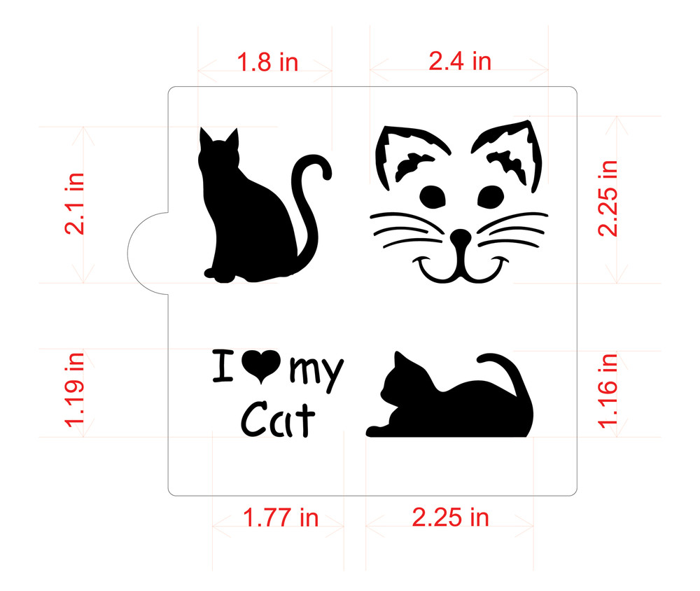 I Love My Cat Cookie and Craft Stencil Sizing