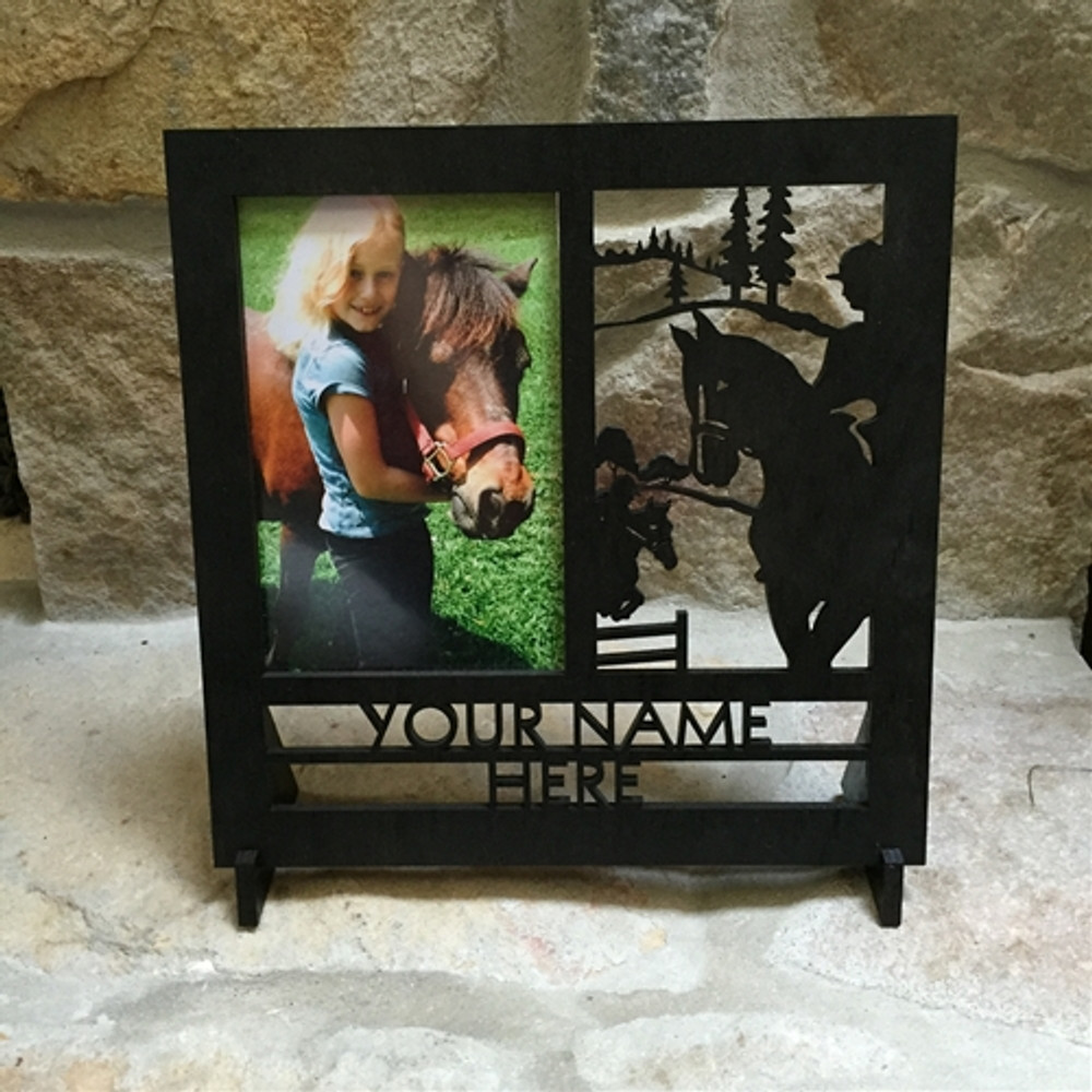  Personalized 9" x 9" Equestrian Wood Picture Frame (4" x 6" Photo)