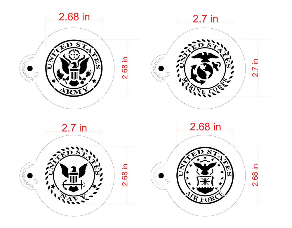 United States Military Seals Cookie Stencil Set SKU #C1009 Sizing