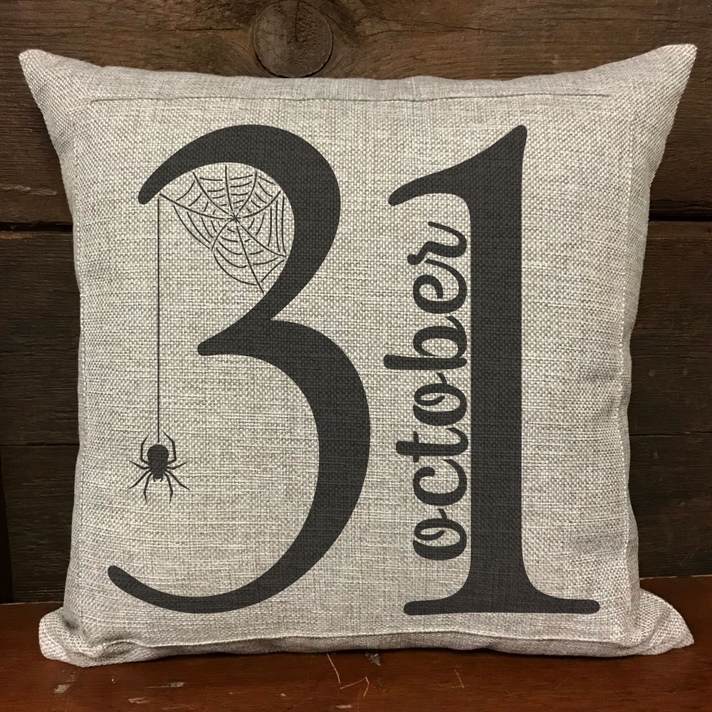 October 31st With Halloween Spider Stencil Pillow
