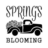 Spring's Blooming Vintage Truck with Flowers Stencil (10 mil plastic)