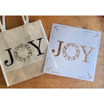 JOY with Holiday Wreath Stencil (10 mil plastic)